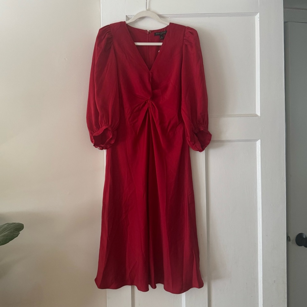 BANANA REPUBLIC FACTORY Twist Front Midi Dress 6 Red Satin 819274 NWT